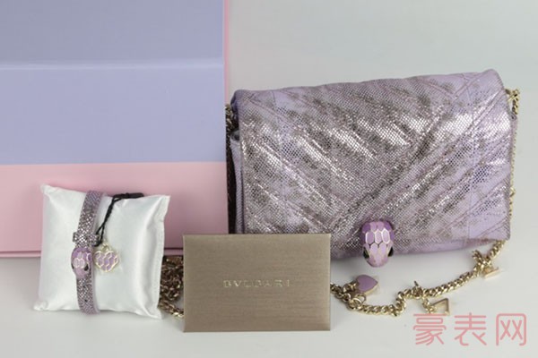 宝格丽七夕情人节限定梦幻紫色水蛇皮斜挎包全套附件