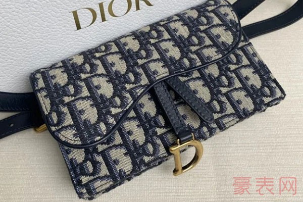 二手迪奥蓝色Dior-Oblique印花马鞍腰包